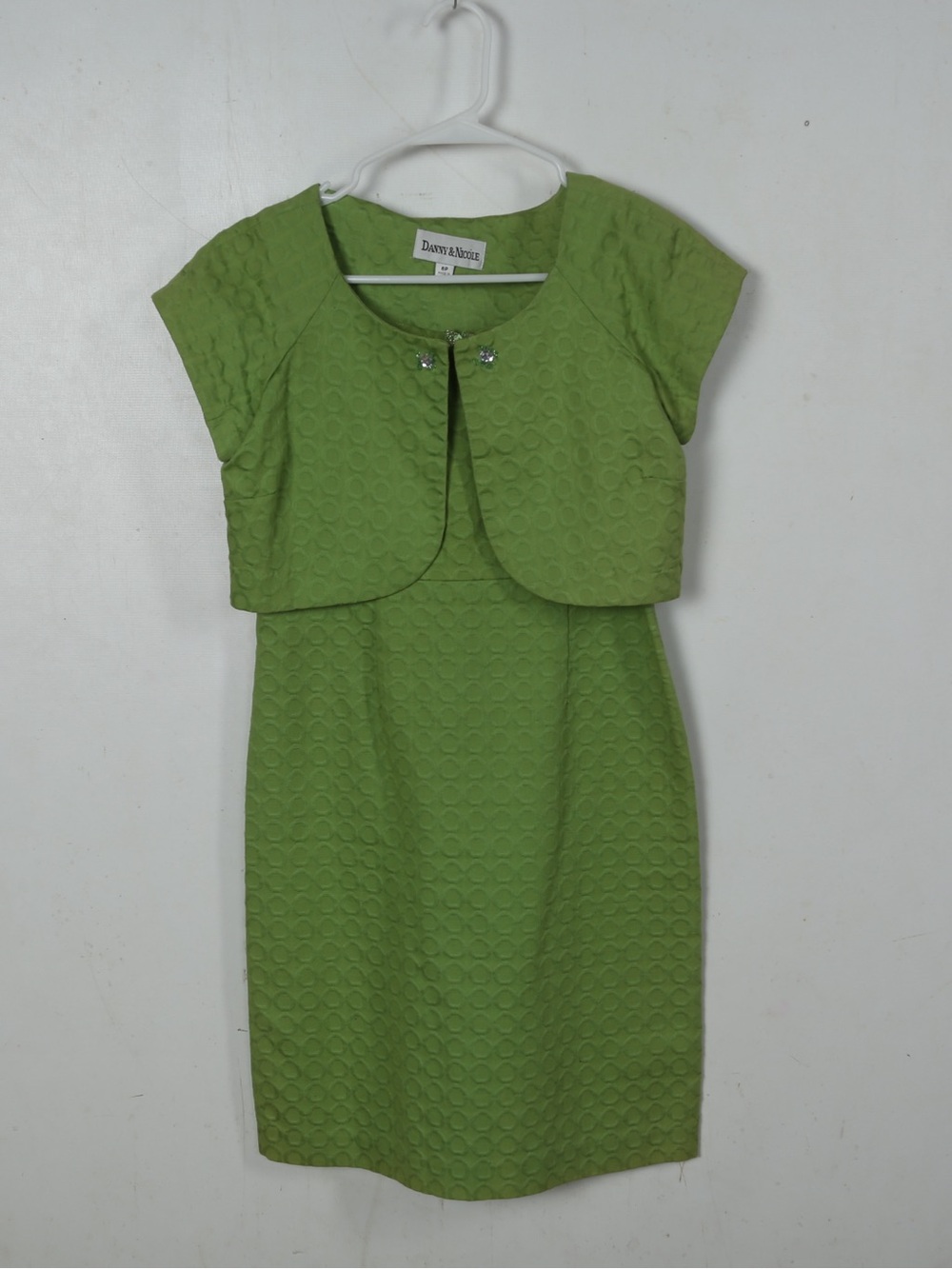 Danny & Nicole Lime Green Textured Sheath Dress with Short Bolero